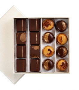 A box of chocolates with different flavors