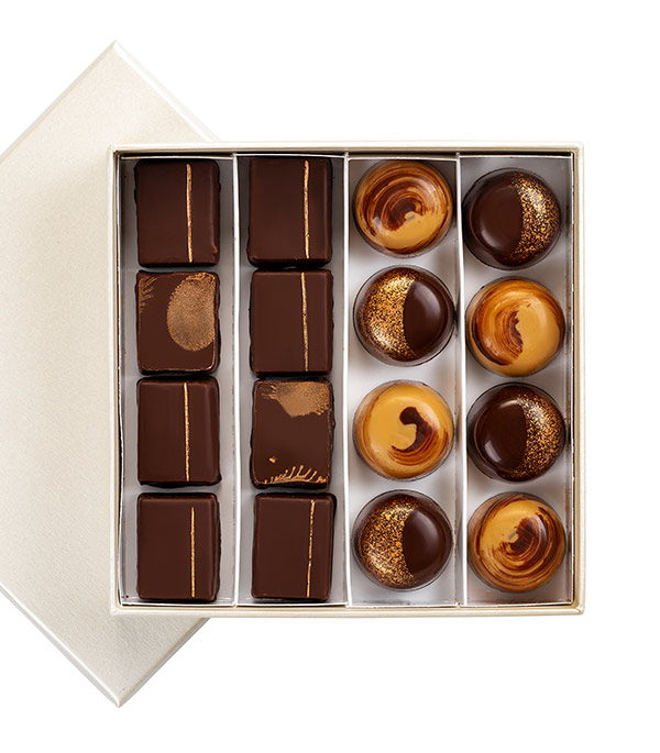 A box of chocolates with different flavors