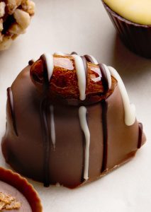 A close up of some chocolate covered food