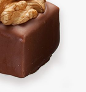 A close up of a chocolate and walnut dessert