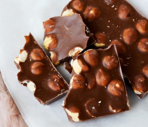 A close up of some chocolate with nuts