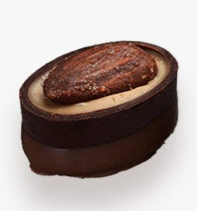 A chocolate covered cookie sitting on top of a white box.