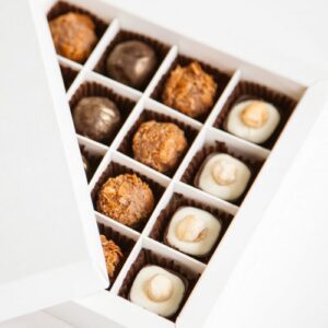 Assorted chocolates in a gift box.