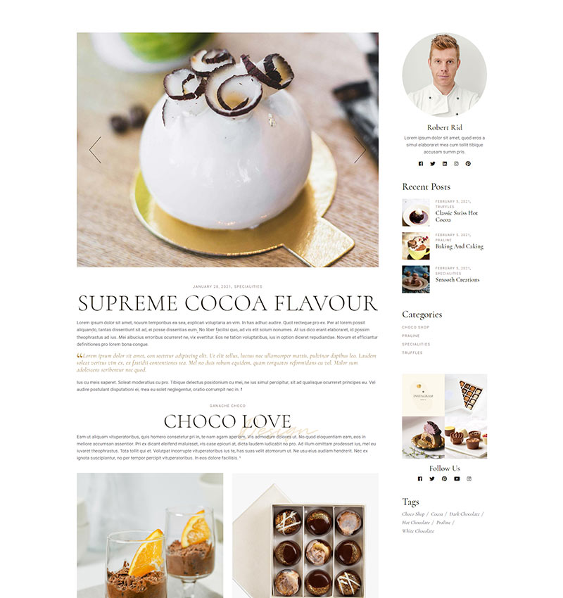 A white cake with chocolate on top of it.