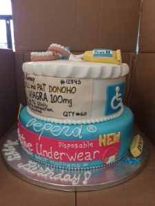A cake with the words " disposable underwear ".