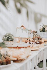 A table with several different types of food on it.